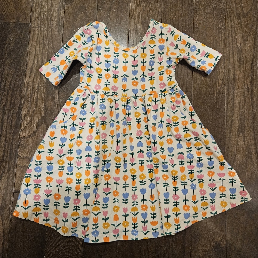 Hanna Andersson Floral Short Sleeve Skater Dress With Pockets 3T